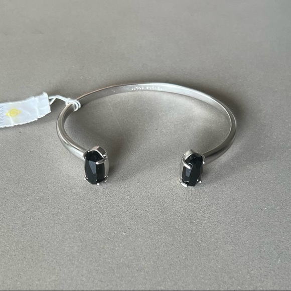 NWT Kendra Scott Elton Silver Cuff Bracelet in Black Opaque Glass - Picture 8 of 9